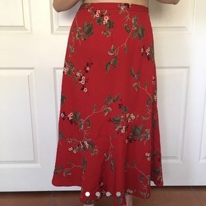 Long Red Floral Skirt 🌹